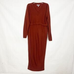 boned maxi dress Red Draped Maxi Dress with Boned Corset & Lace Embellishment M